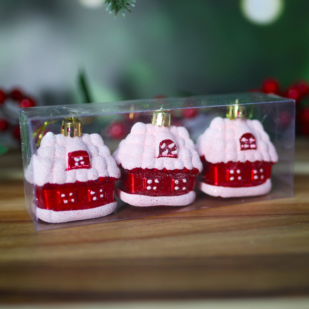 Christmas Tree Bauble House 3 Pack RED