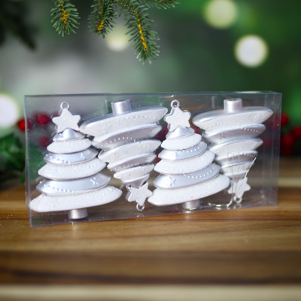 Christmas Tree Hanging Bauble 4 Pack Silver