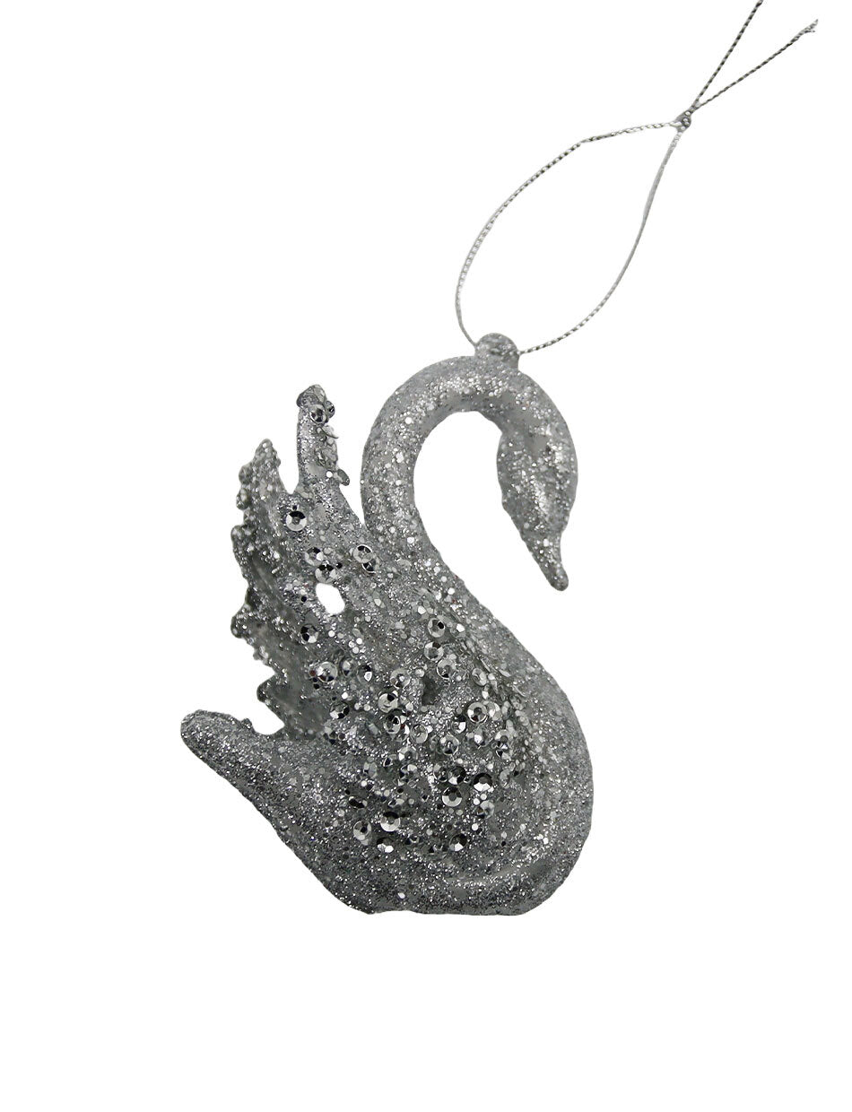 10cm Hanging Silver Glitter Swan Christmas Decoration