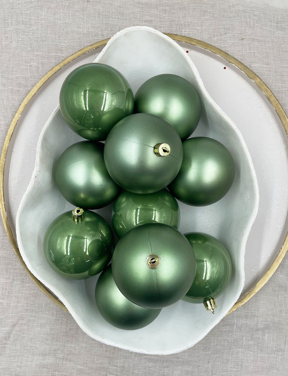 80mm Sage Christmas Baubles Pearl Matt Packs