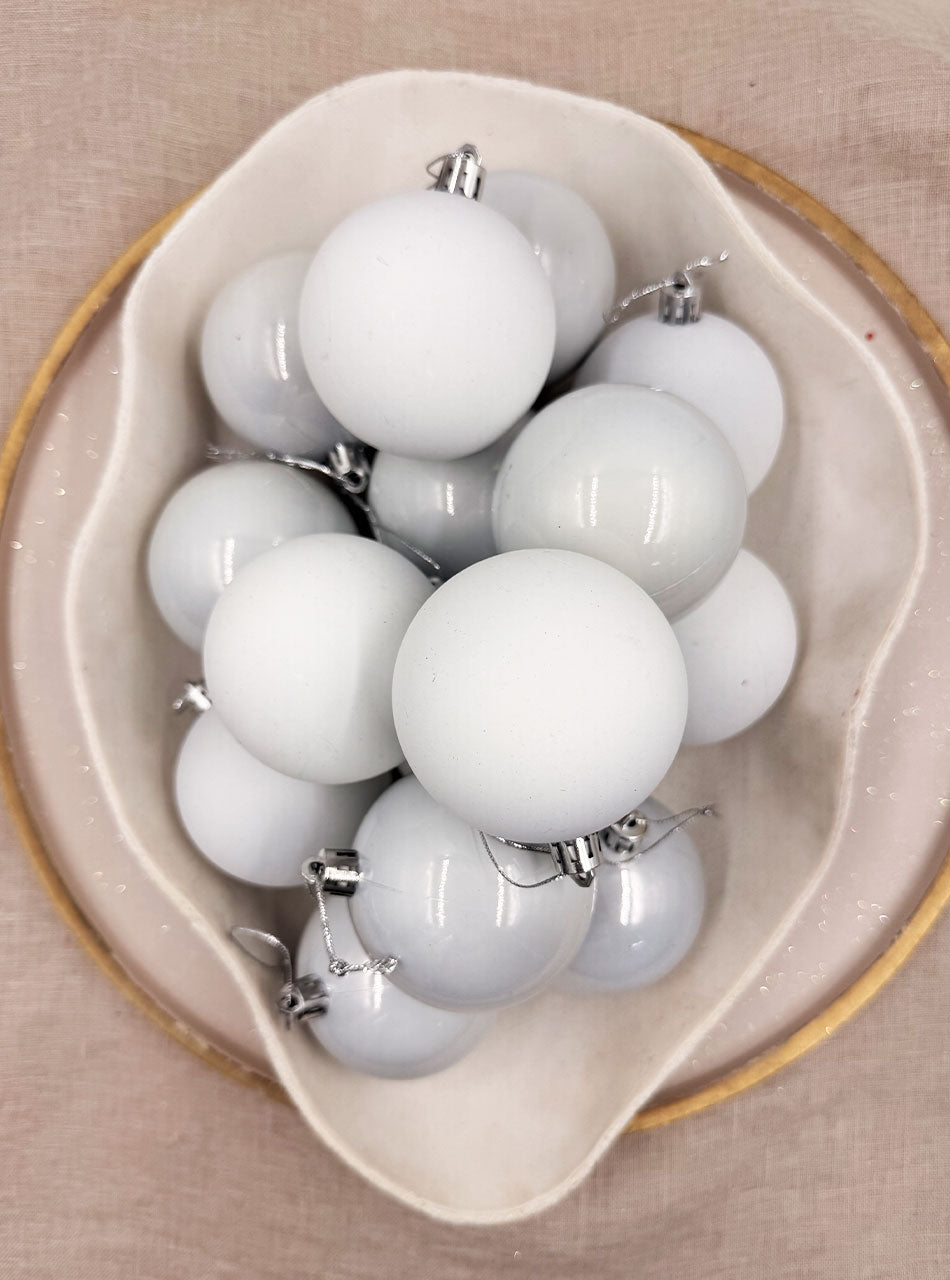 White Christmas Baubles 70mm Gloss Matt 48 Pack