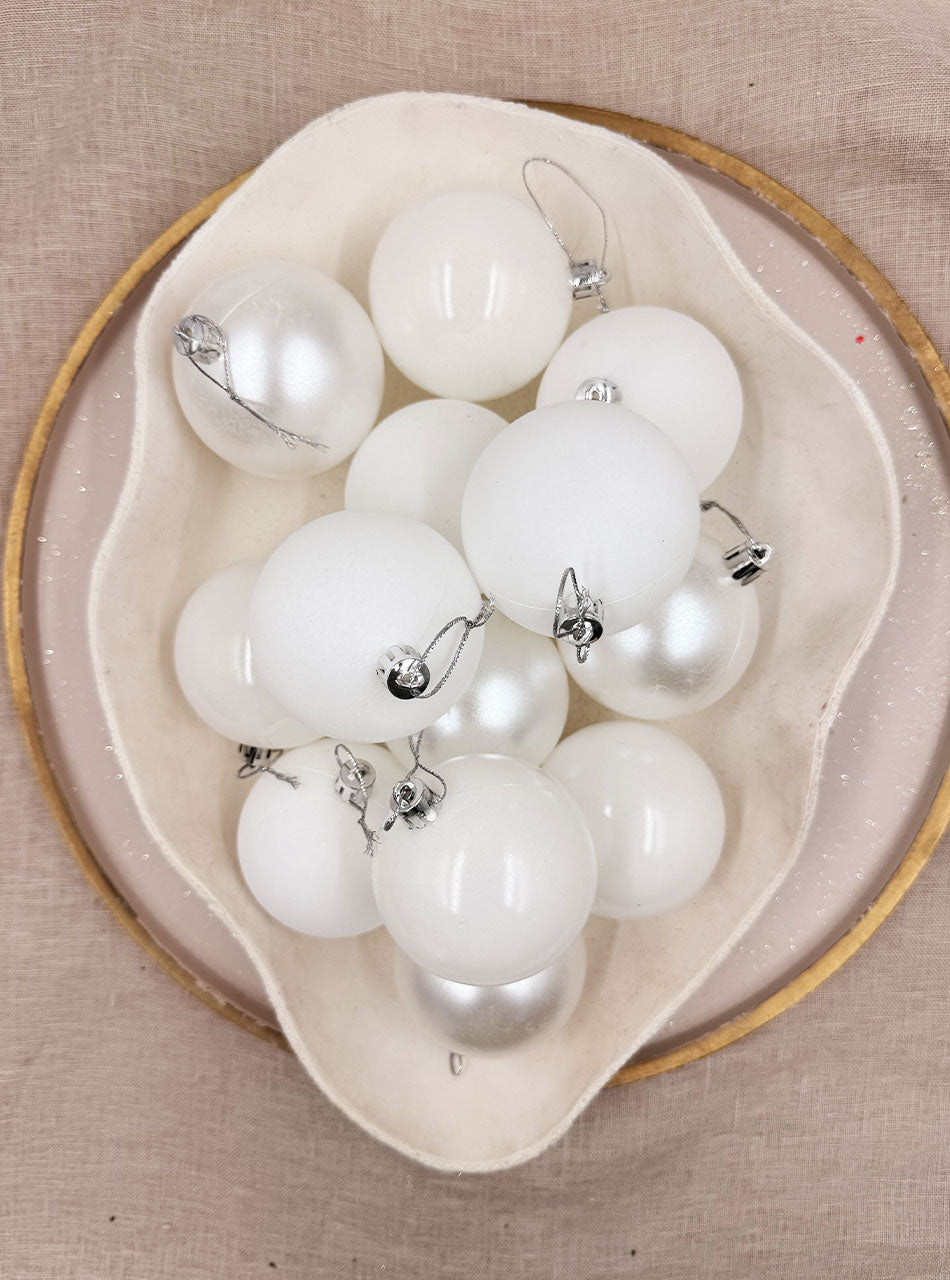 White Christmas Baubles 70mm Gloss Pearl Matt Packs