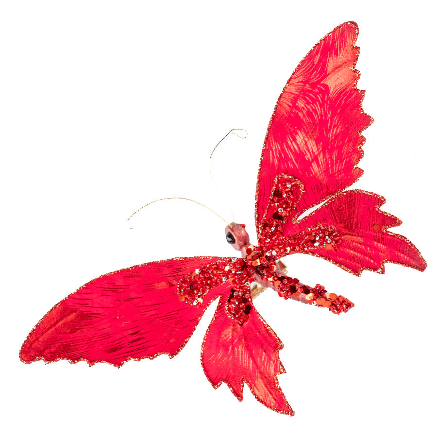 Diamond Butterfly Clip Metalic RED 17.5CM