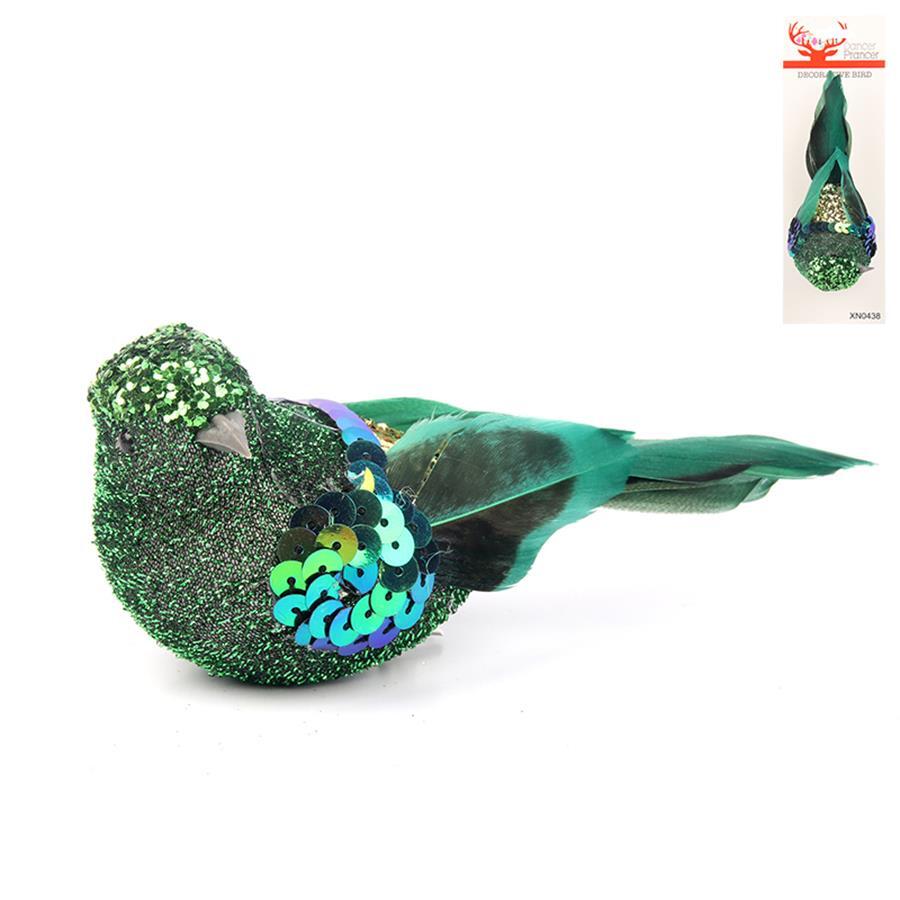 Green Bird with Feathered Tail Ornament