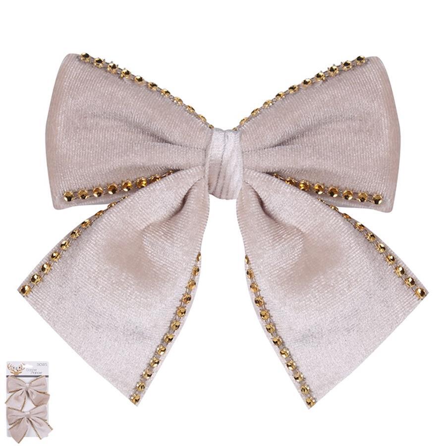 Christmas Tree Bow Taupe Velour - 2 Pack
