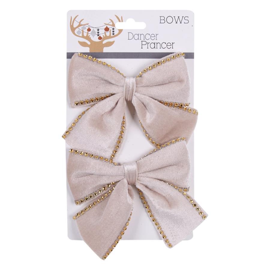 Christmas Tree Bow Taupe Velour - 2 Pack