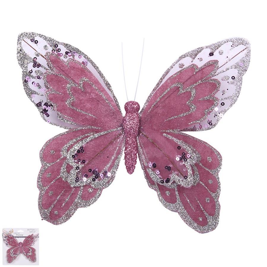 Butterfly Clip Pink With Glitter 200mm