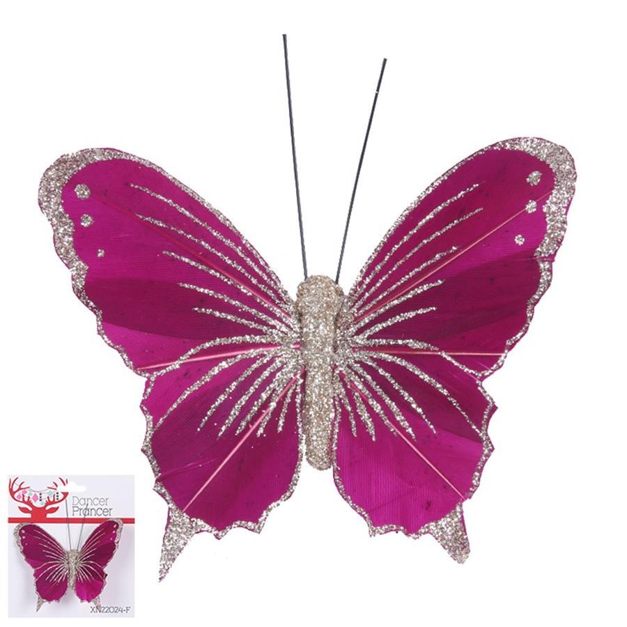 Butterfly Clip Hot Pink With Glitter 100mm