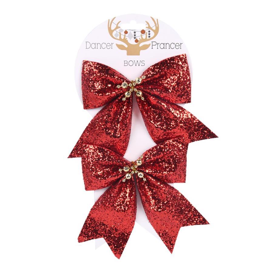 2 x Red Glitter Bows 150mm