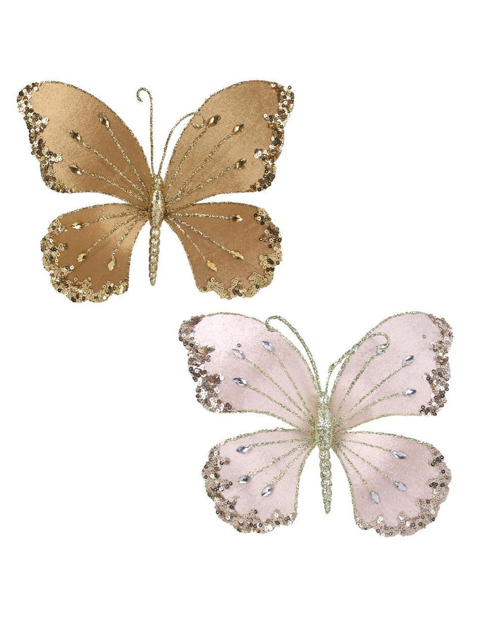 Gold and Champagne Butterfly Christmas Tree Clip set of 2