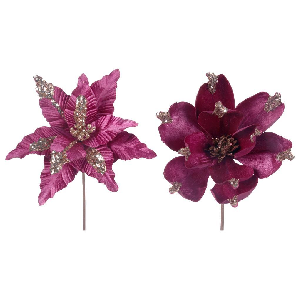 Magenta Poinsettia Flower Pick 2 Pack