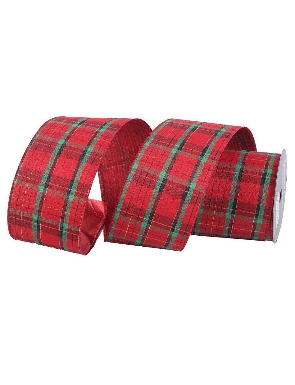 Red Velour Tartan Christmas Tree Ribbon 10cm x 10m