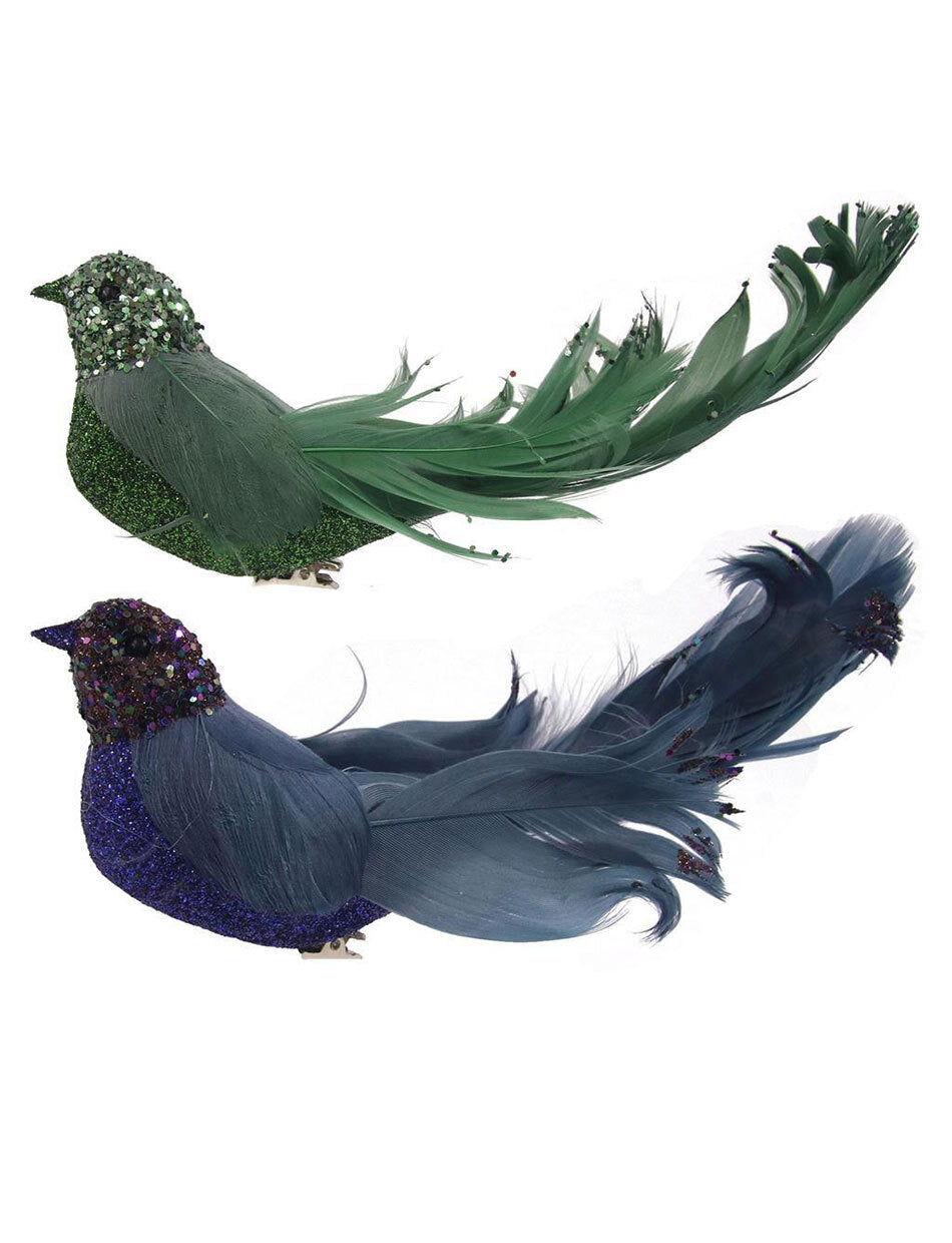 Emerald and Navy Birds Christmas Tree CLIP set of 2