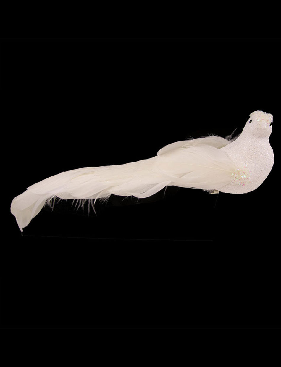 WHITE Bird Christmas Tree Clip with Feathered Tail 30cm