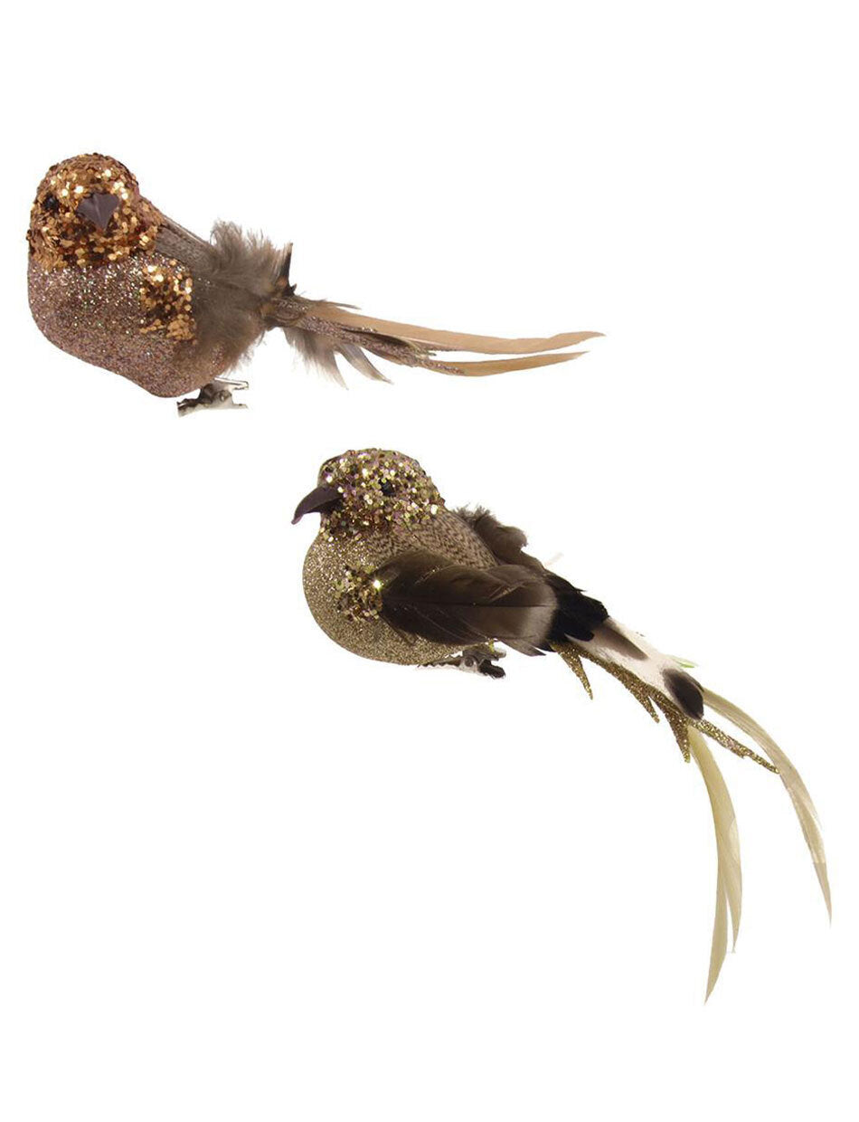 Copper and Champagne Bird Christmas Tree Clips 16cm set of two