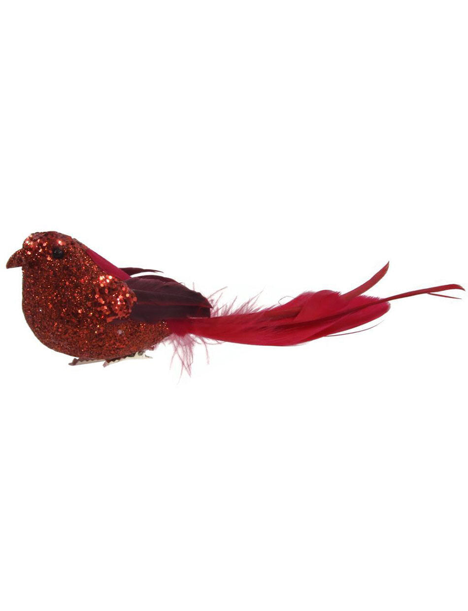 Red Bird Christmas Tree Clip with Feathered Tail 19.5cm
