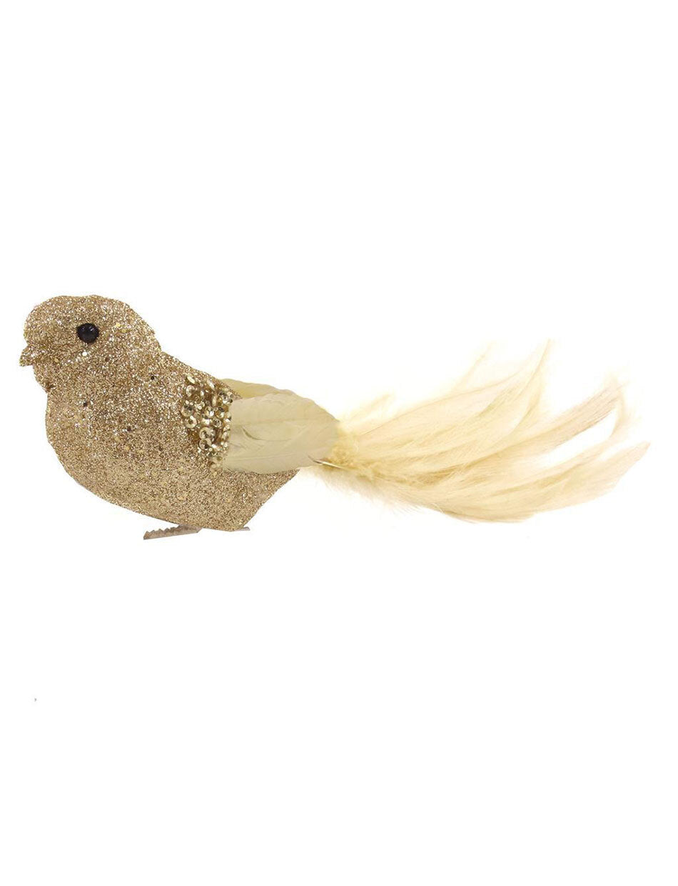 Champagne Bird Christmas Tree Clip with Feathered Tail