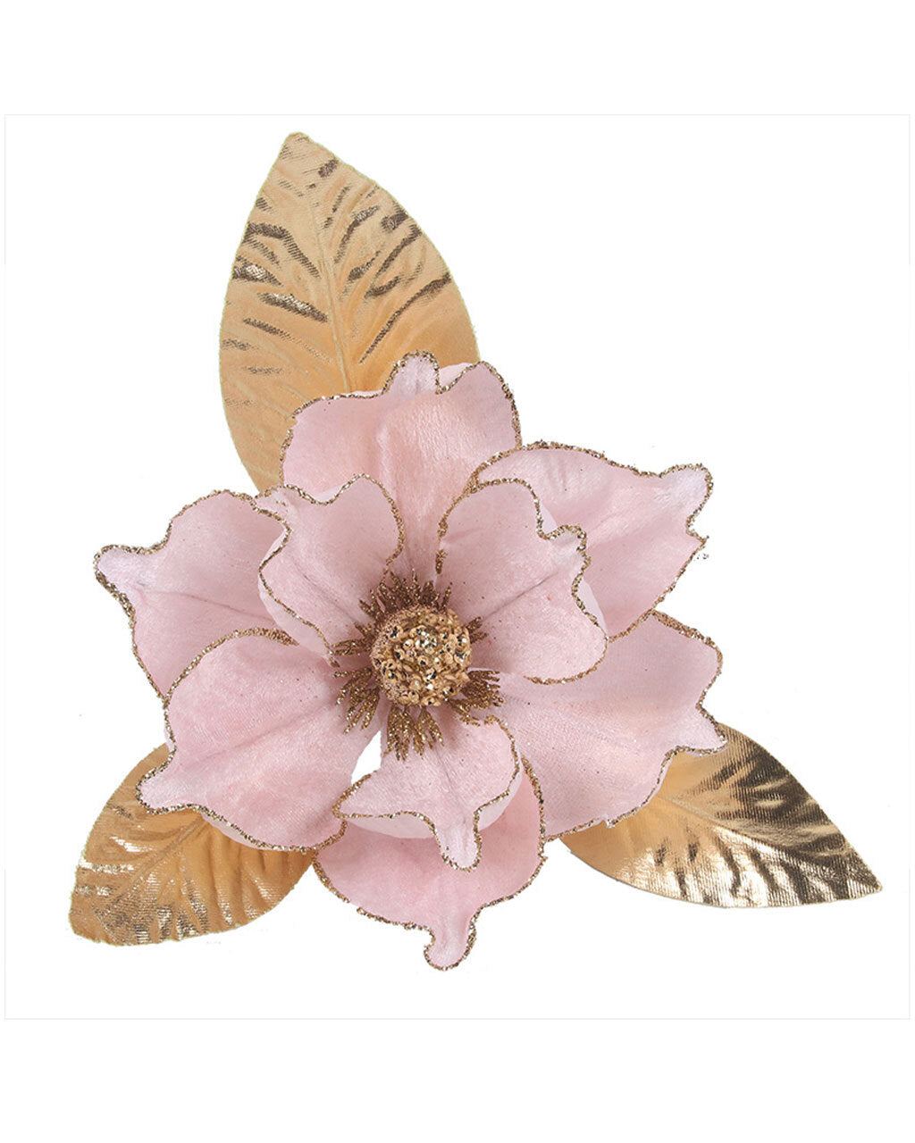 Pink And Gold Magnolia Flower Pick With Clip