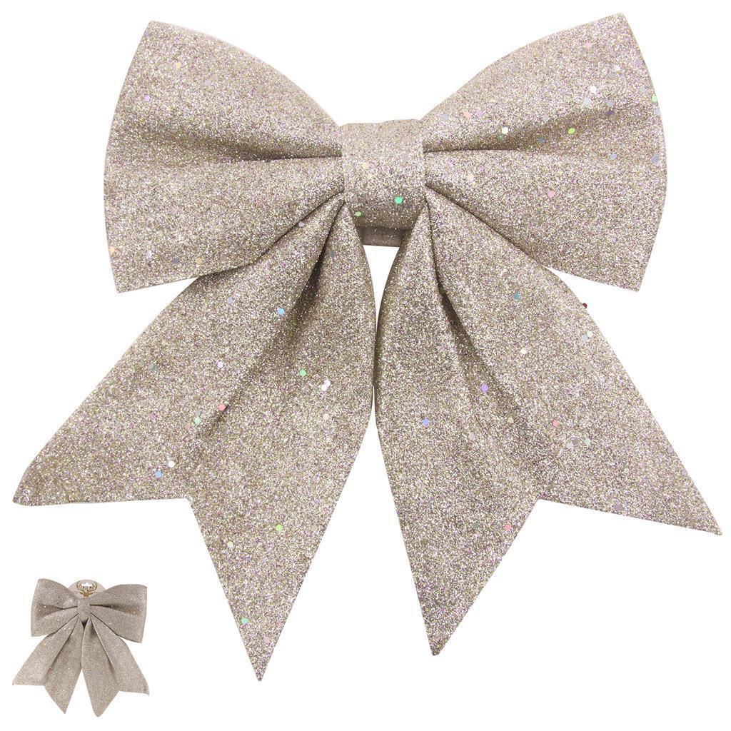 Champagne Glitter Christmas Tree Bow 20 x 25cm