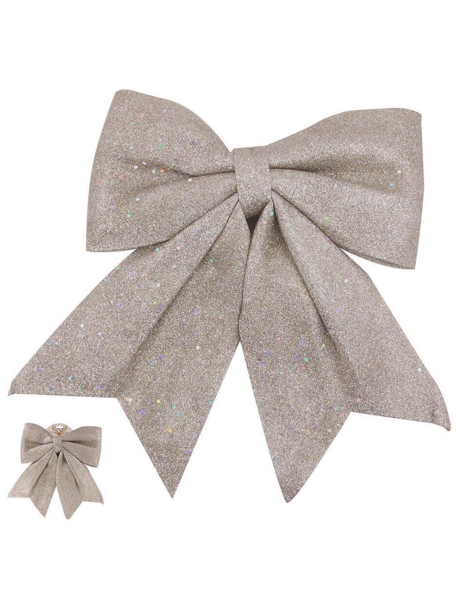 Champagne Glitter Christmas Tree Bow 35cm