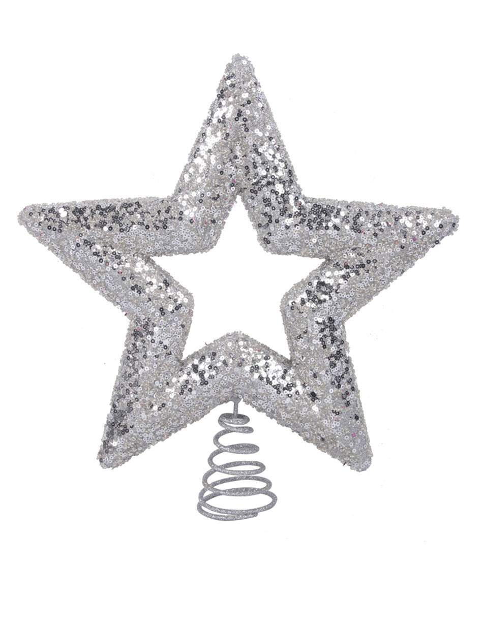 SILVER GLITTER STAR TREE TOPPER 29CM