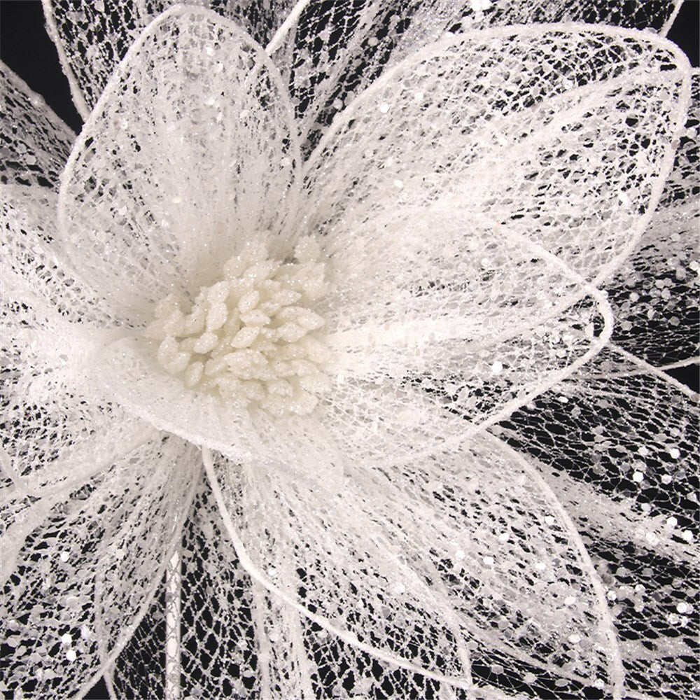 White Organza Poinsettia Christmas Tree Pick