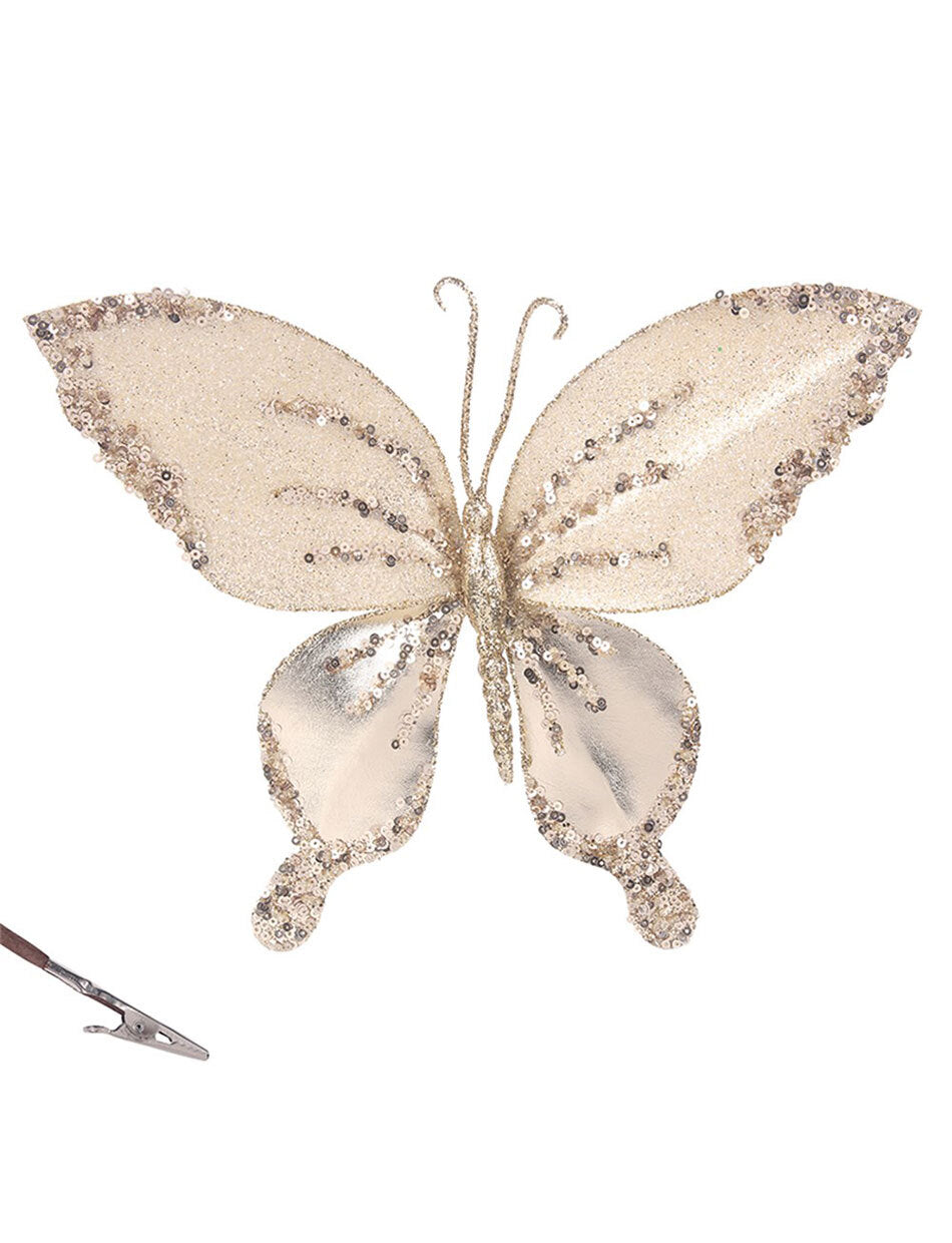 Champagne Butterfly Christmas Tree Clip