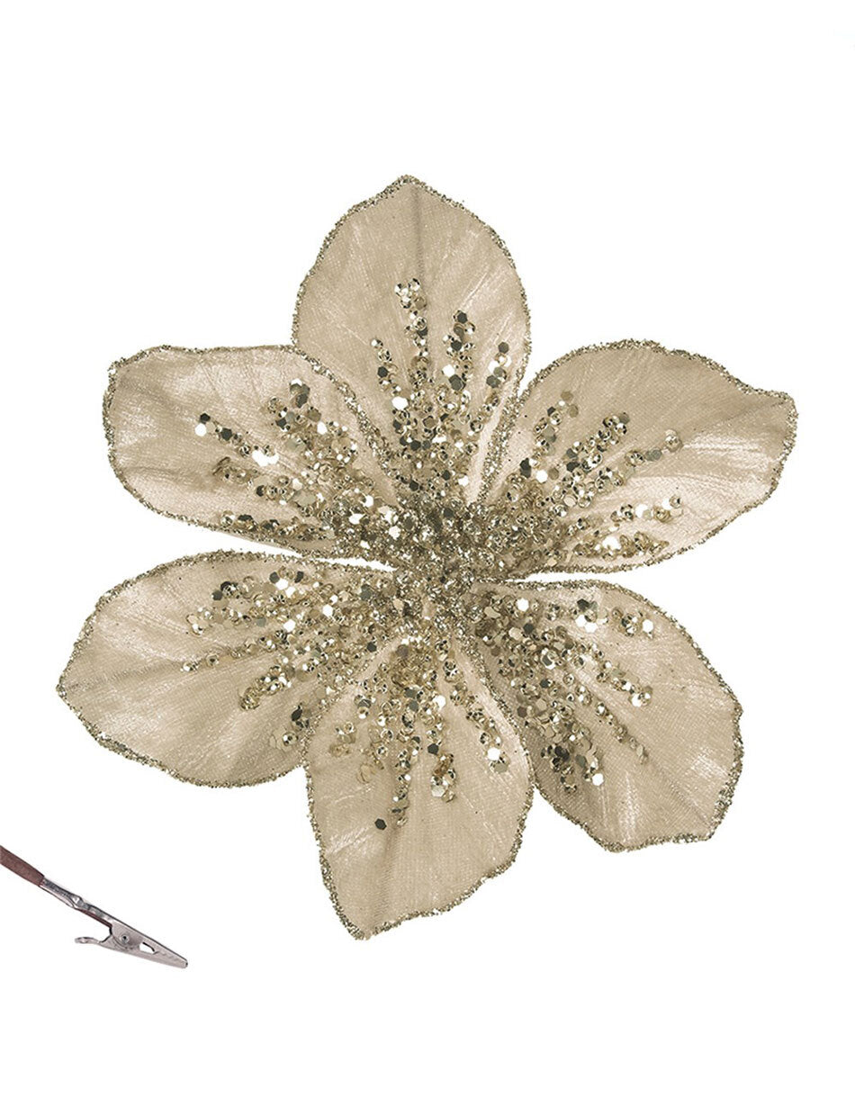 Champagne Poinsettia Christmas Tree Clip 19cm