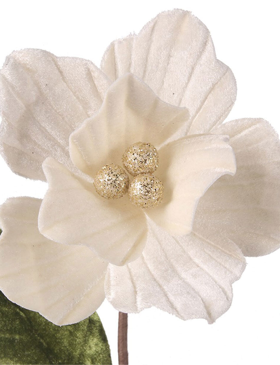 Triple Ivory Magnolia Christmas Tree Pick Ornament