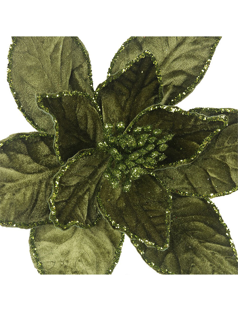 Sage Green Velour Poinsettia Christmas Tree Pick