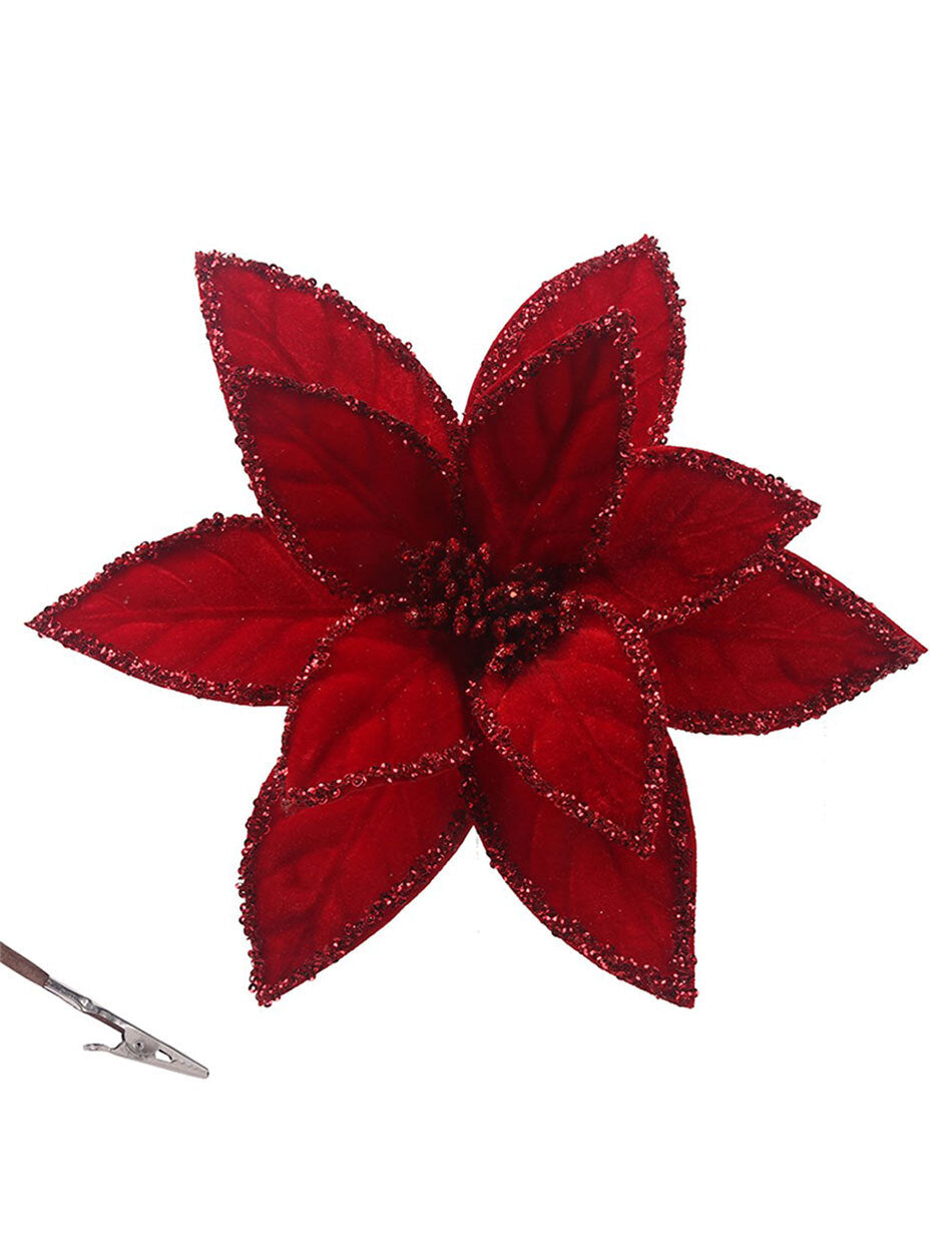 Red Poinsettia Christmas Tree Ornament Clip