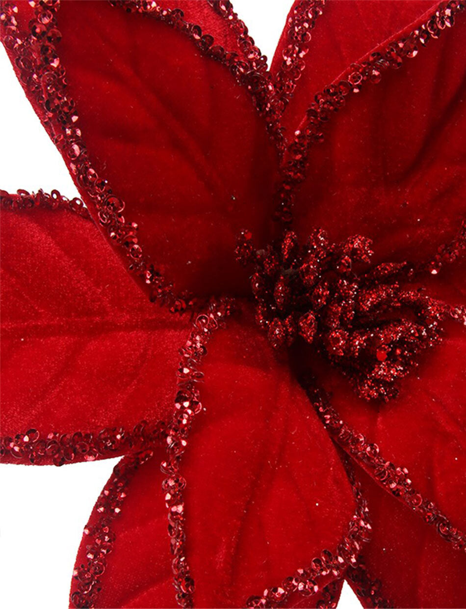 Red Poinsettia Christmas Tree Ornament Clip