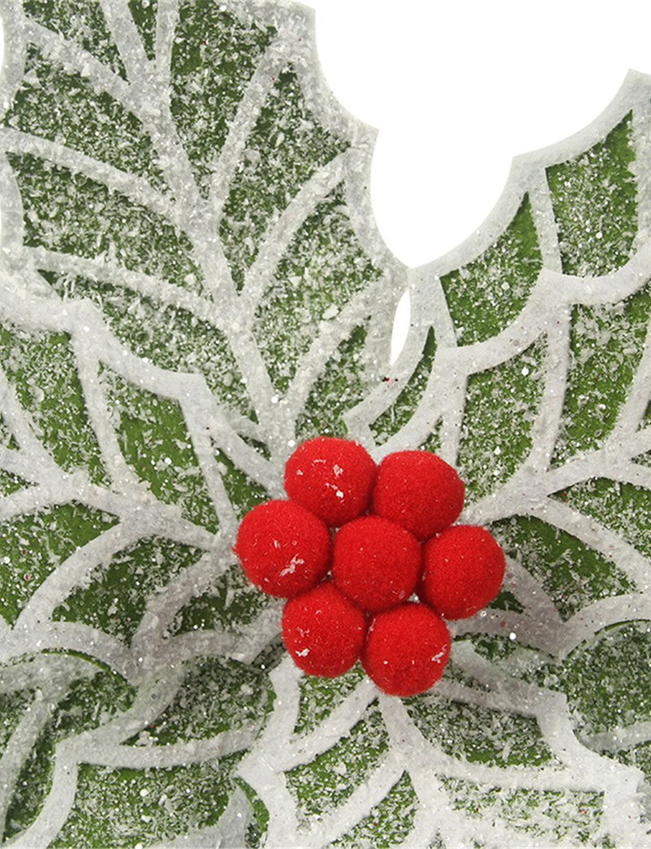 Frosted Green Poinsettia Christmas Tree Pick Clip Ornament