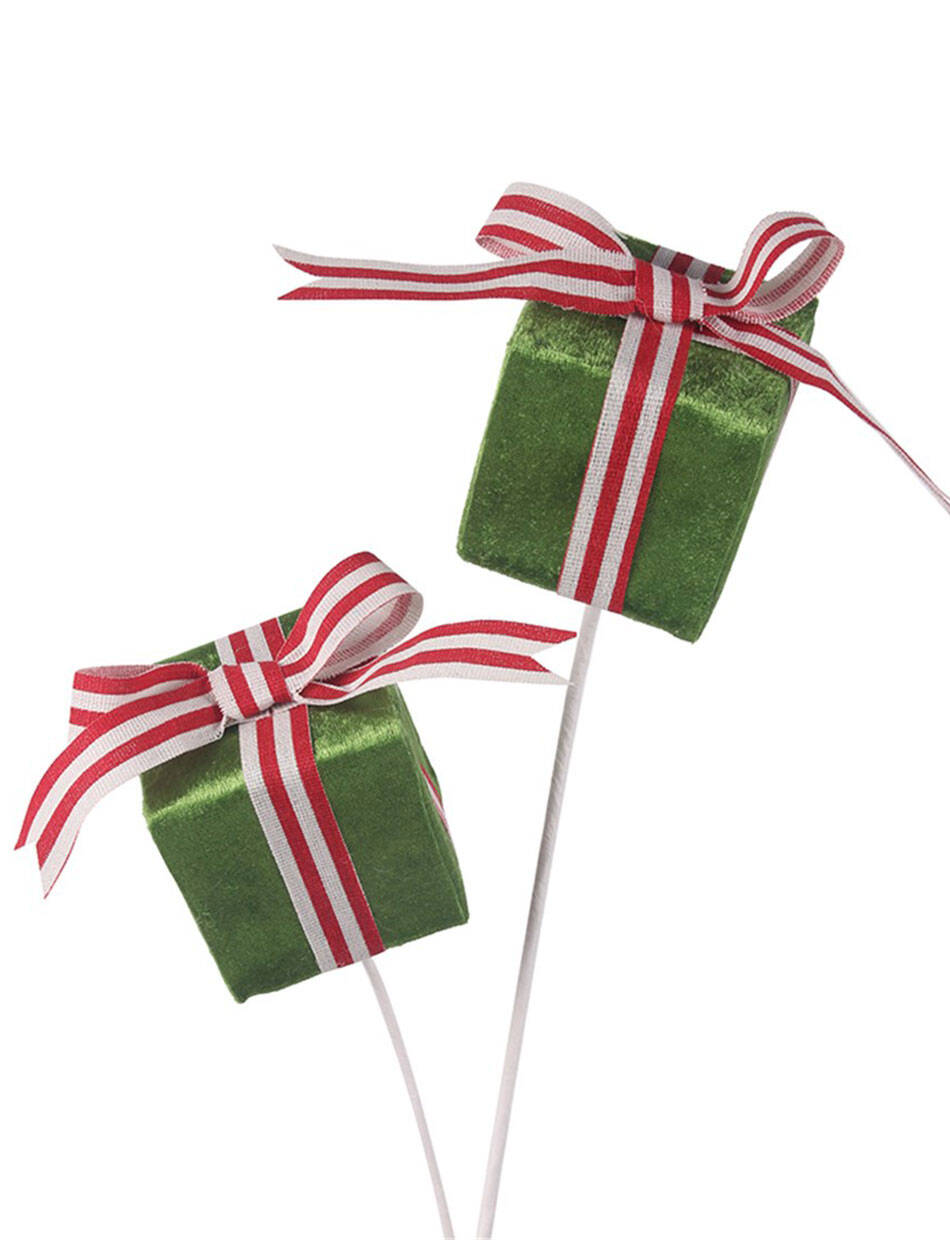 Green Presents on a Stem Christmas Tree Pick 60cm