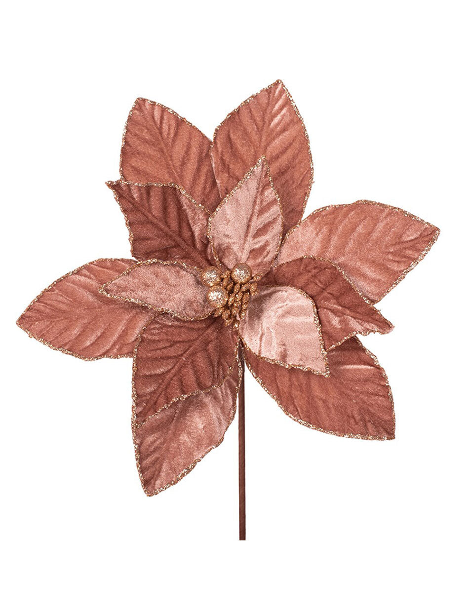 Rose Gold Velour Poinsettia Christmas Tree Pick 29cm