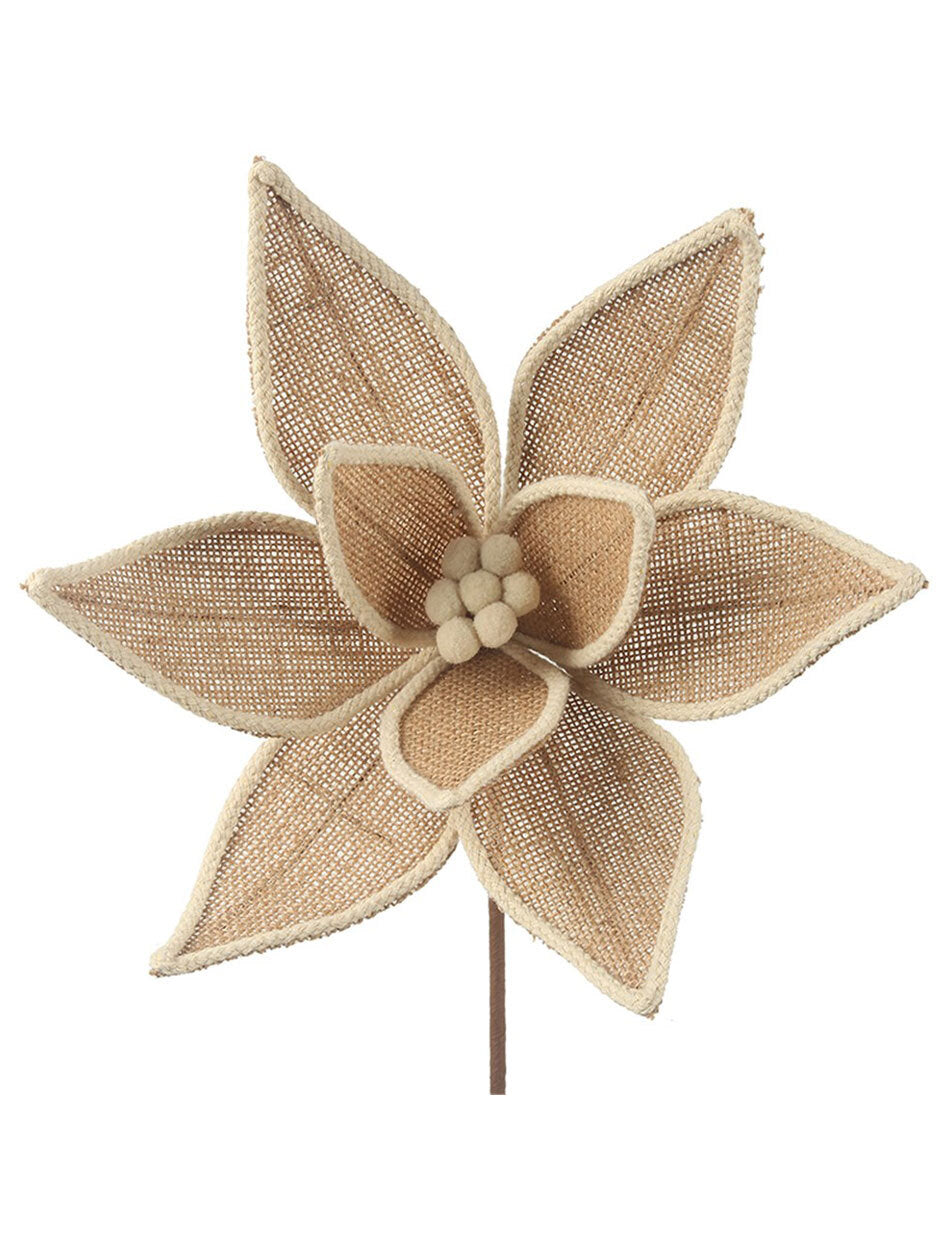 Burlap Poinsettia Christmas Tree Pick 50cm