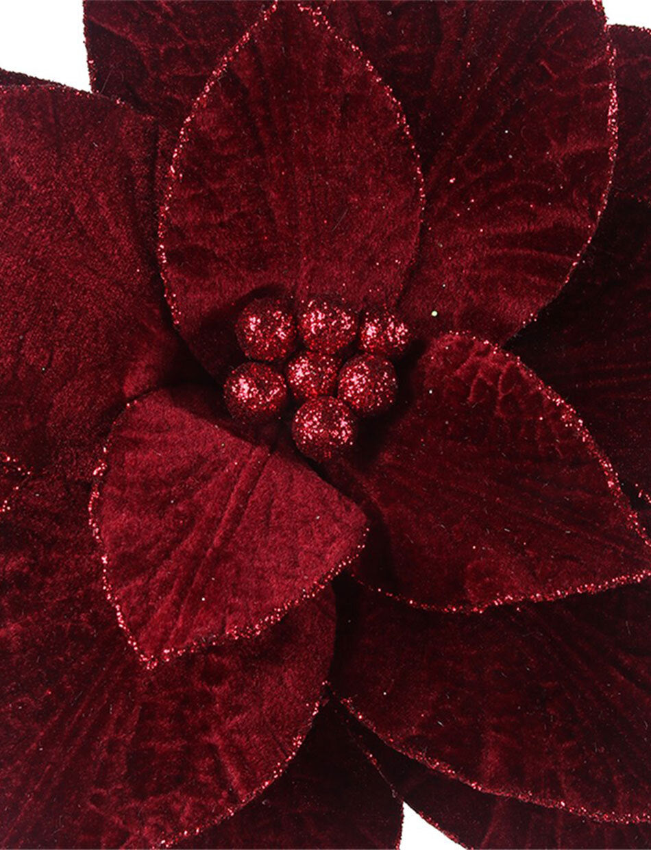 Burgundy Velour Poinsettia Christmas Tree Pick 30cm