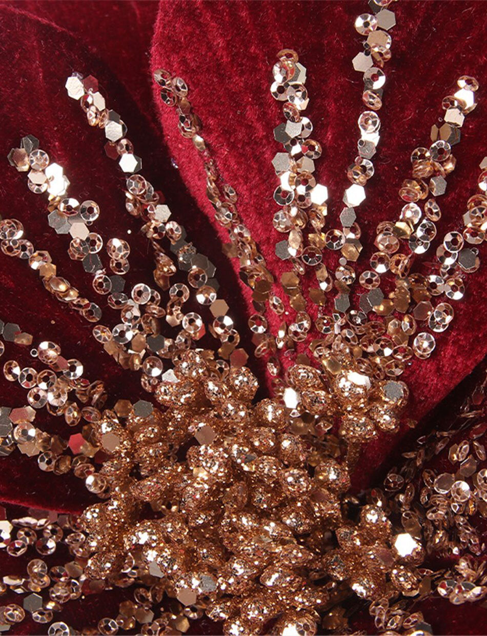 Burgundy Poinsettia with Rose Gold Sparkle Christmas Tree Clip