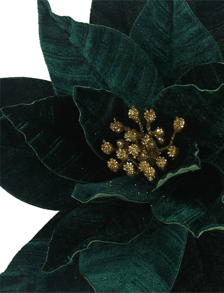 Emerald Green Velour Poinsettia Christmas Tree Pick 30cm