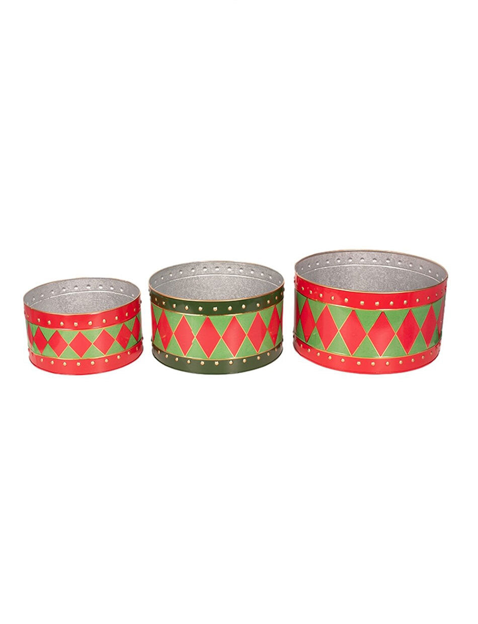 Green and Red Metal Drum Set Christmas Festive Decoration