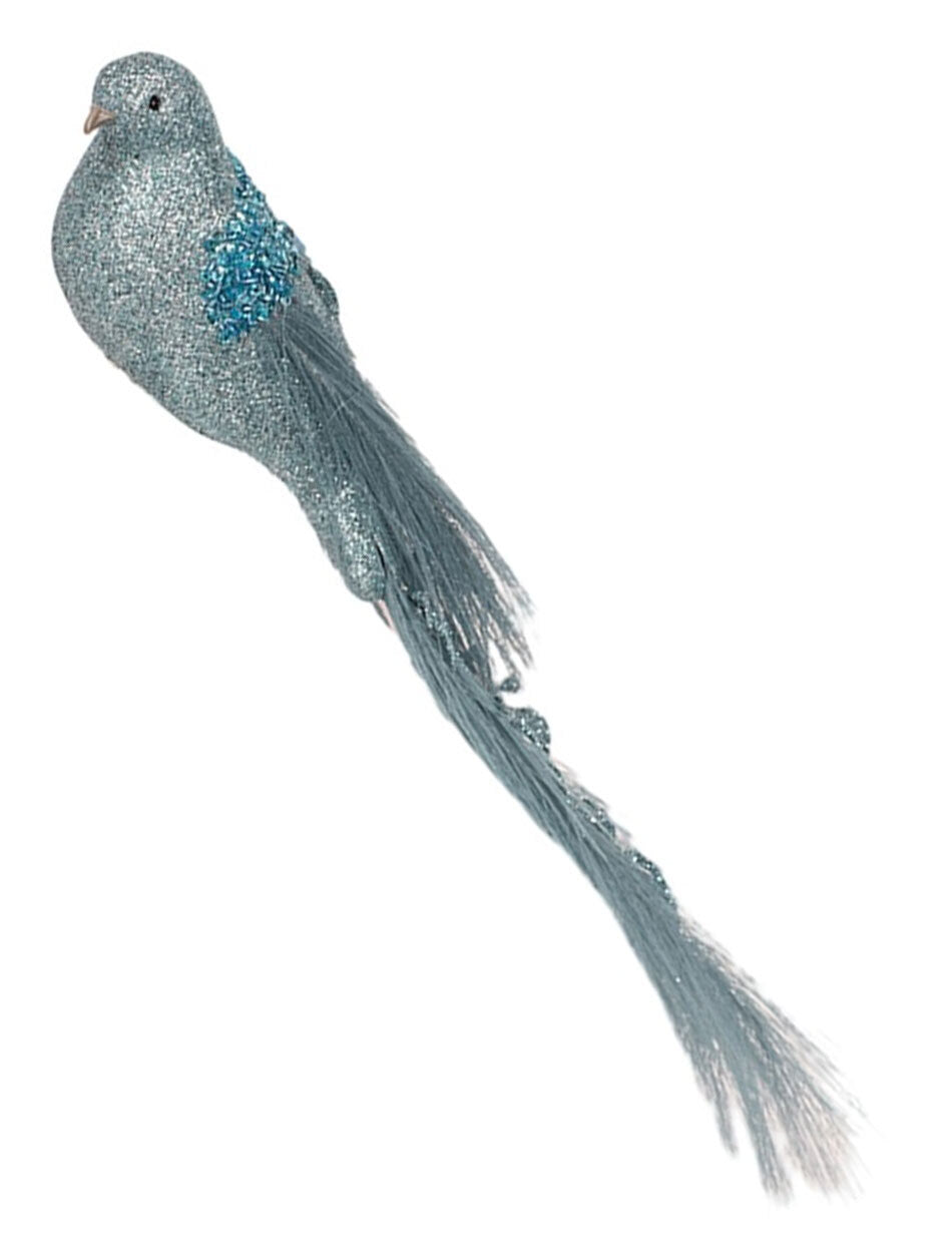 Teal Bird Christmas Tree Clip with Feathered Tail 42cm