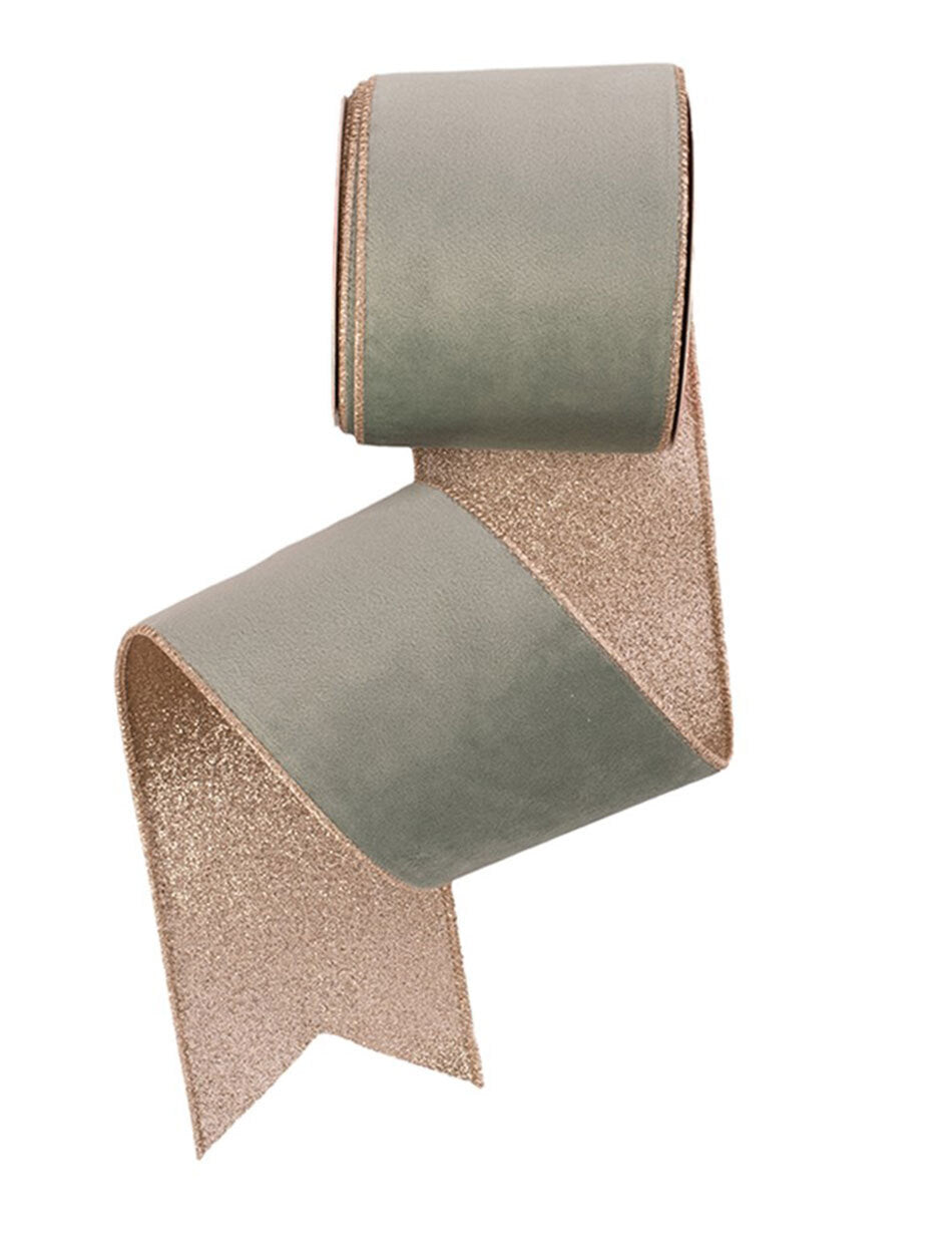 Mint & Champagne Velour Christmas Tree Ribbon 10m x 10cm