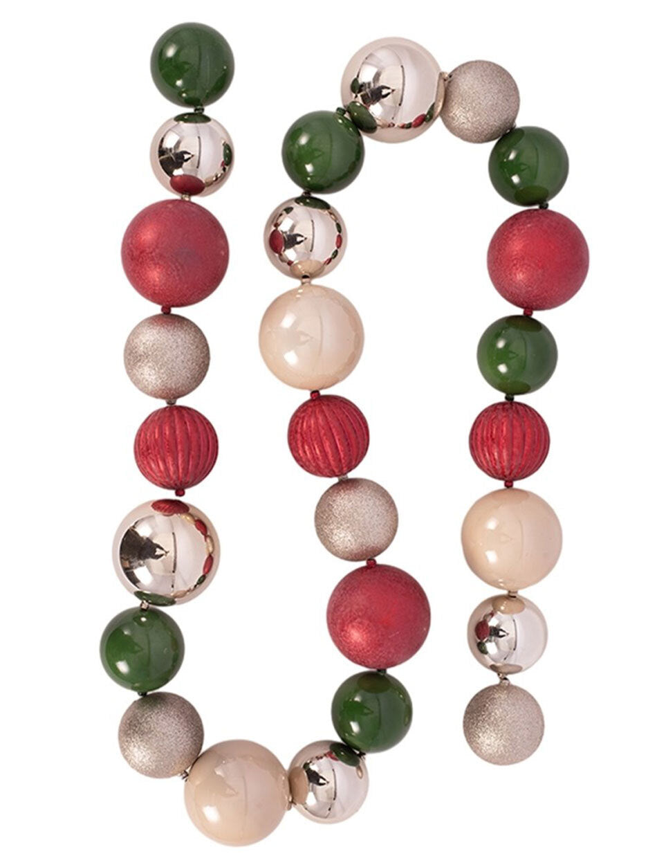 Red Green and Champagne Christmas Bauble Garland