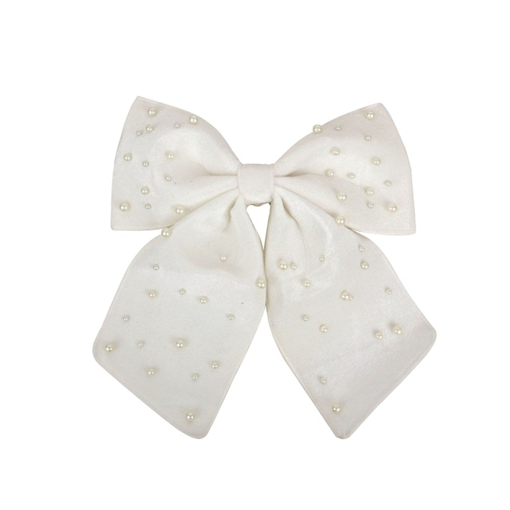 Ivory Velvet Bow with Pearl Details