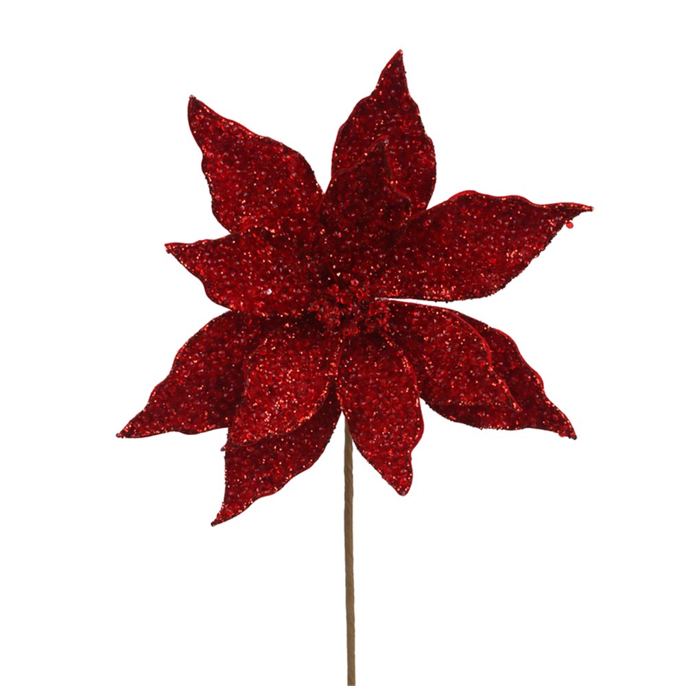 Red Velvet Beaded Poinsettia Stem