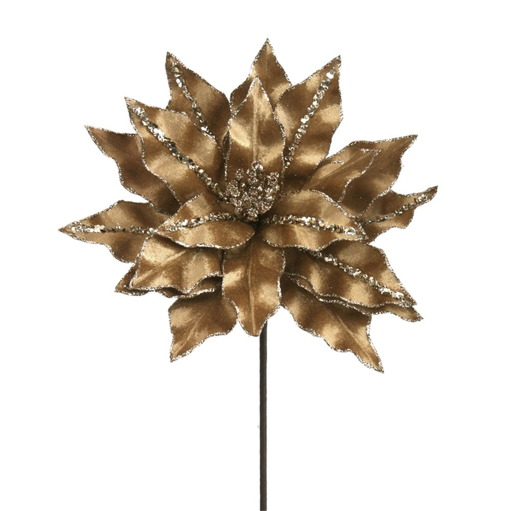 Iced Coffee Poinsettia Flower Stem with Glitter Detail