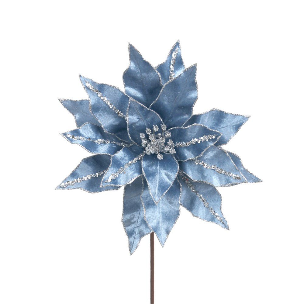 Arctic Blue Velvet Poinsettia Flower Stem