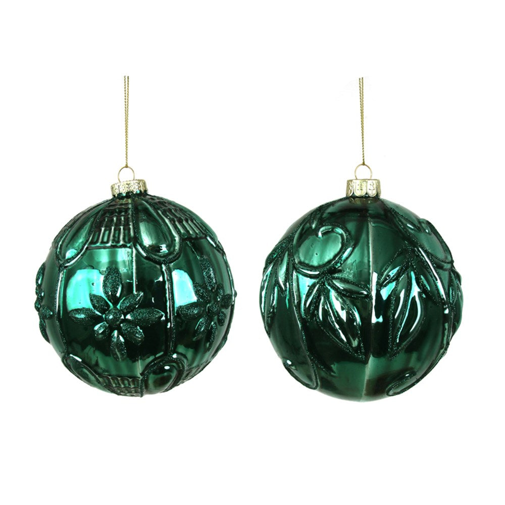 Emerald Green Glass Baubles - Set of 2
