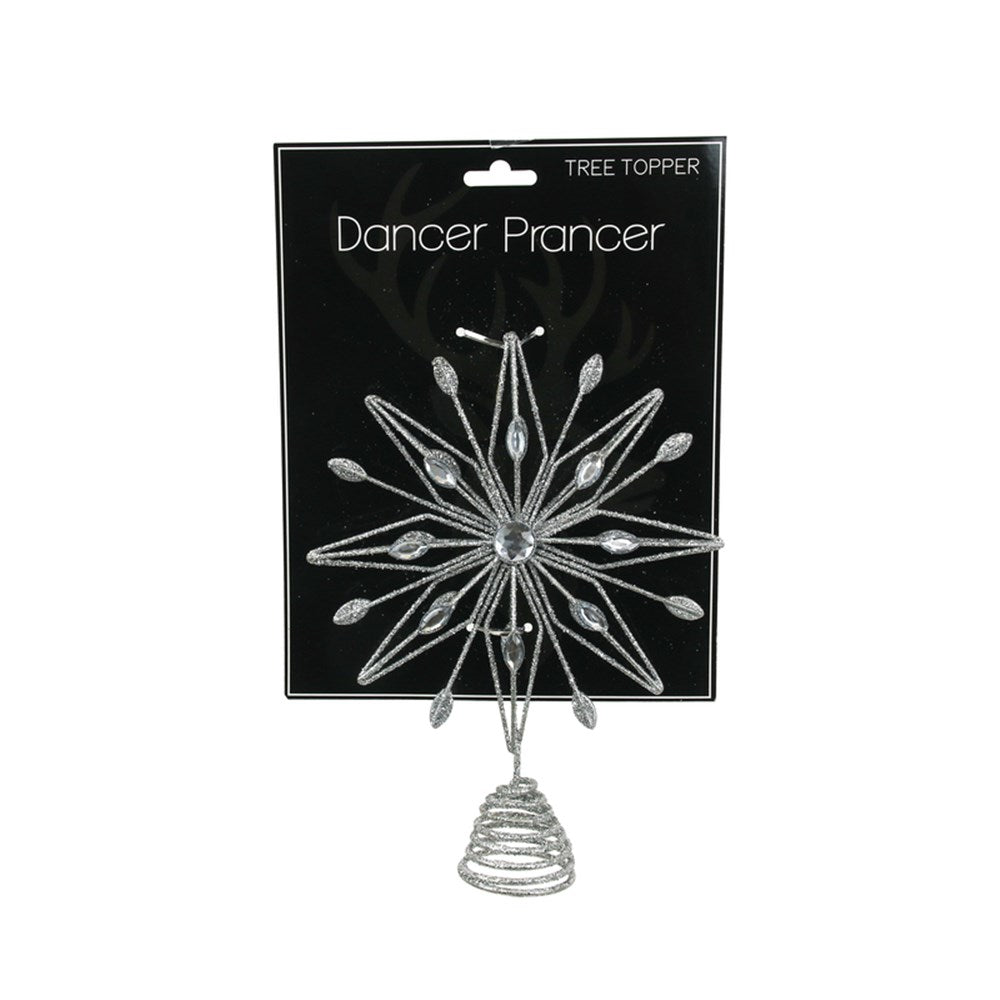 Silver Glitter Starburst Tree Topper with Acrylic Jewels