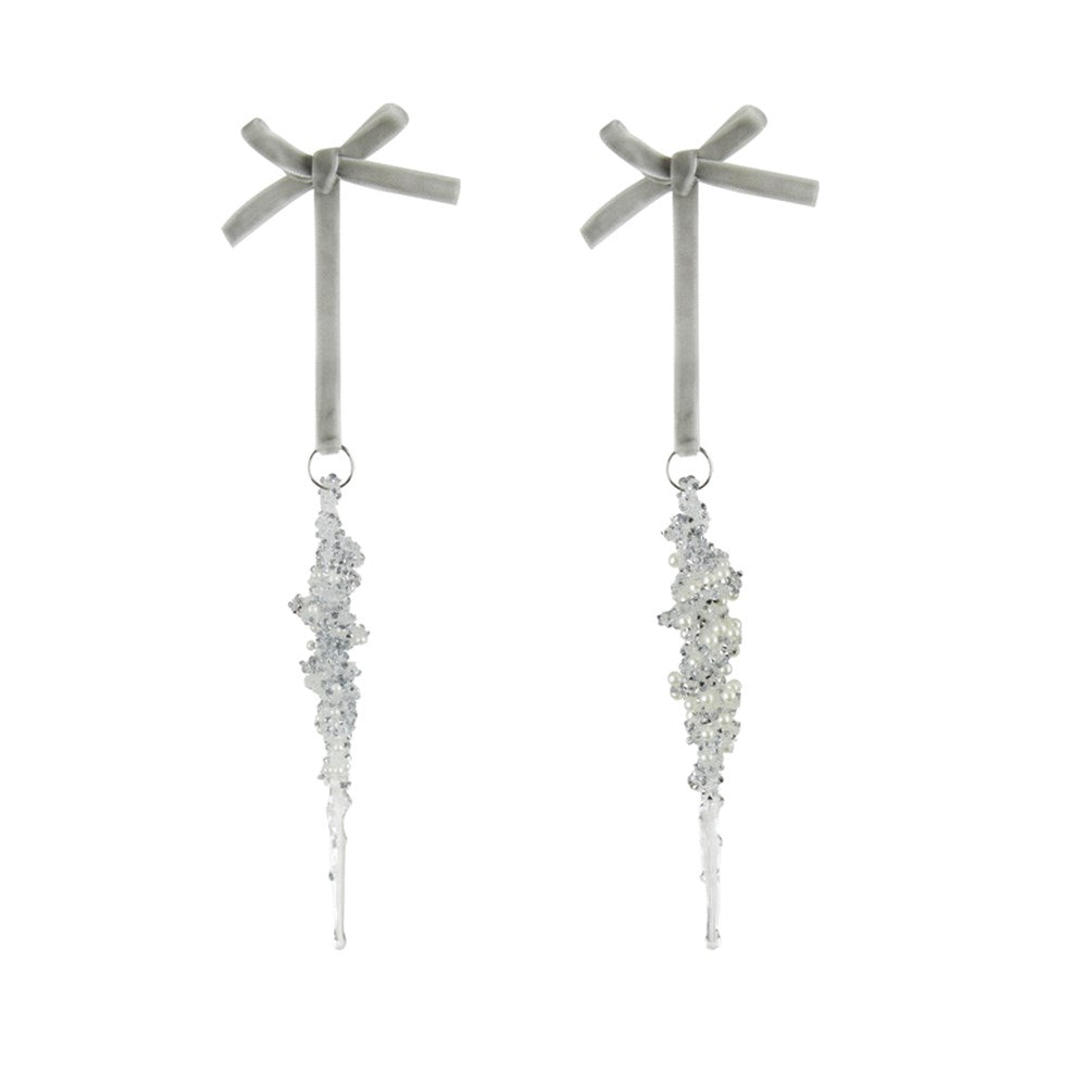 Sliver-Toned Dangle Earrings Acrylic Icicle Drop - set of 2